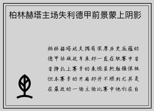 柏林赫塔主场失利德甲前景蒙上阴影